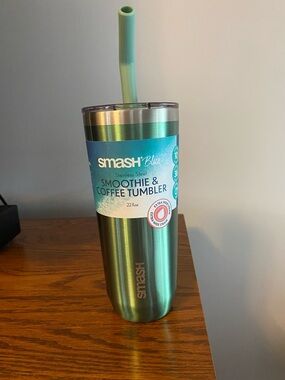 Smash Blue Green Stainless Steel Smoothie & Coffee Tumbler with Straw 22fl oz